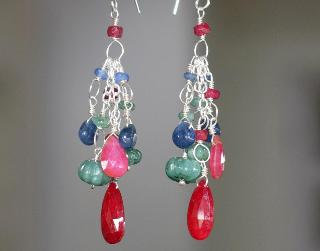 100/% naturel 7X5MM Afrique Améthyste /& Fire Bleu Moonstone silver 925 Earring